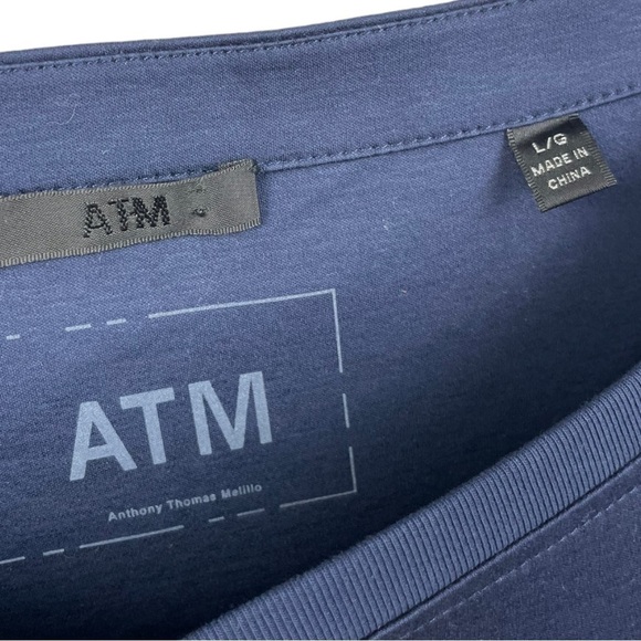 ATM Anthony Thomas Melillo Navy Cotton Round Nneck Short Sleeve Dress Size L - Picture 5 of 7